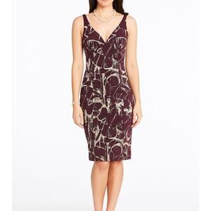 Samantha Sung Abstract Print Sleeveless Midi Dress in Purple & Cream Size 6